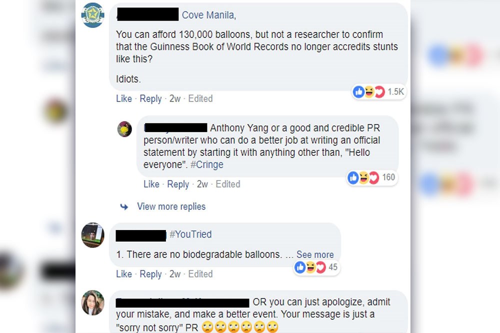 Netizen Reactions to Balloon Confetti Pollution Cove Manila's NY Balloon Drop
