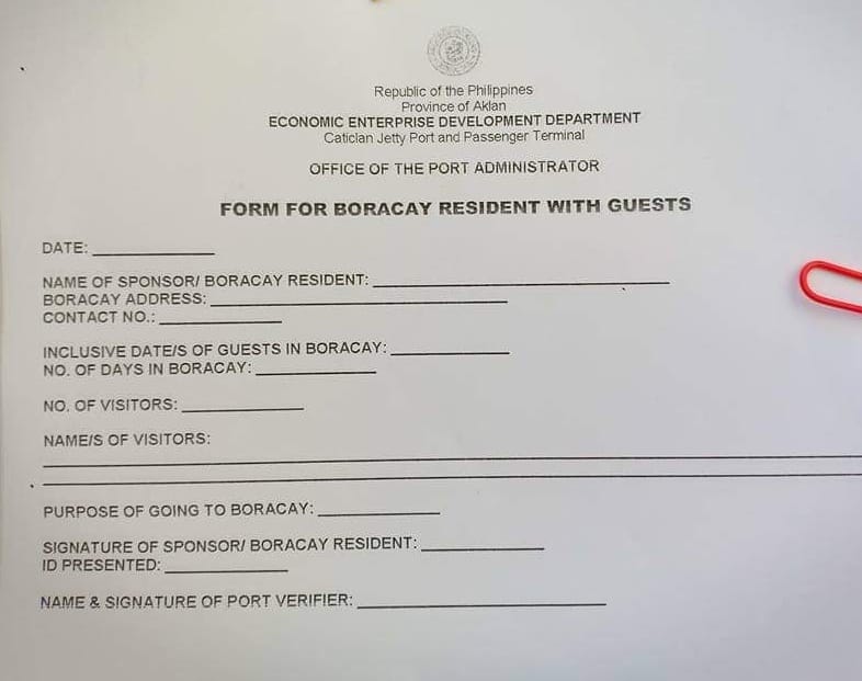 Inside Boracay: Entry Form for people staying with Residents