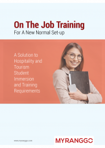 Front cover for a flyer about Online On Job Training course for Philippine Hospitality & Tourism Students