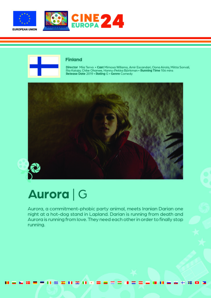 Poster giving synopsis for the European film Aurora an entry in the Cine Europa 24 Film Festival