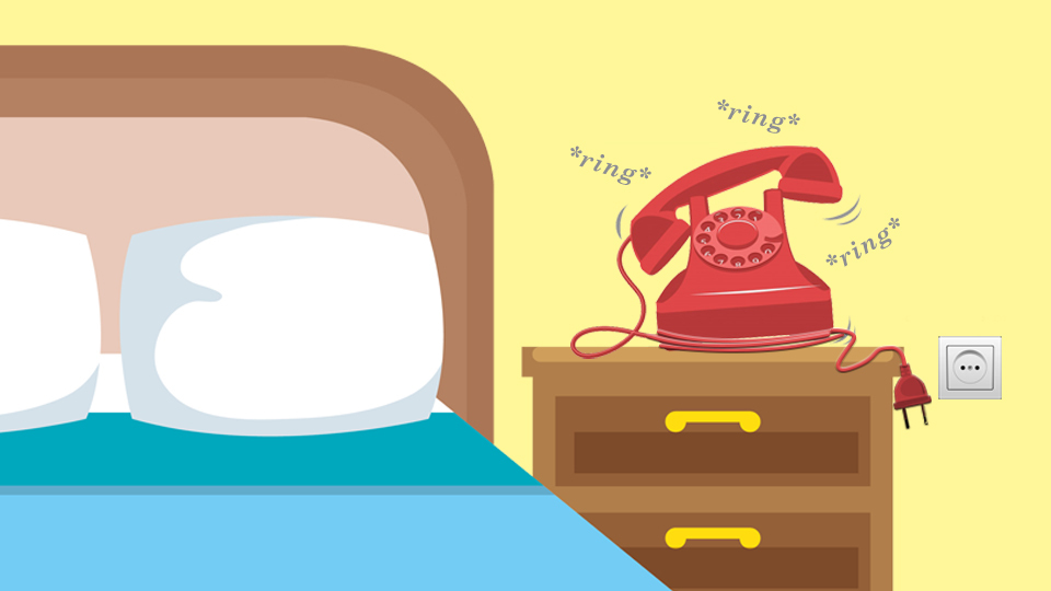 Disconnected hotel phone, next to a bed, ringing. Article Hospitality Horror Stories by MY RANGGO Hospitality Magazine