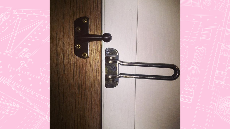 Misaligned door sliding bar lock. Article Hotel Design Faults by MY RANGGO Hospitality Magazine