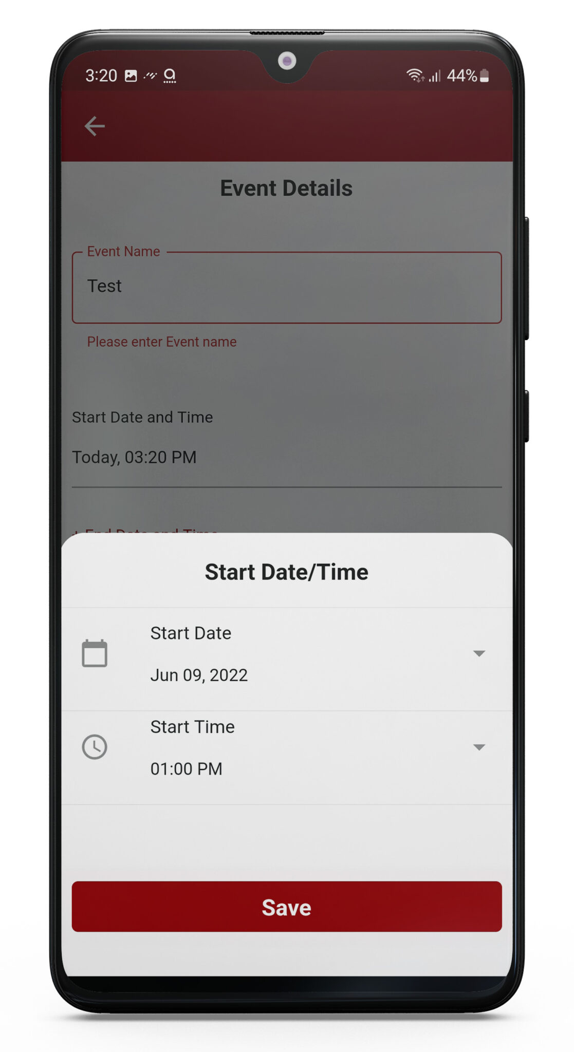 Setting the Date and Start time of your event on the RANGGO App