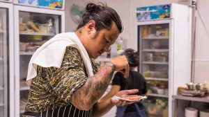 Gino Ortiz of Haole Surf Hostel & Restaurant, offered a night of Hawaiian cuisine.