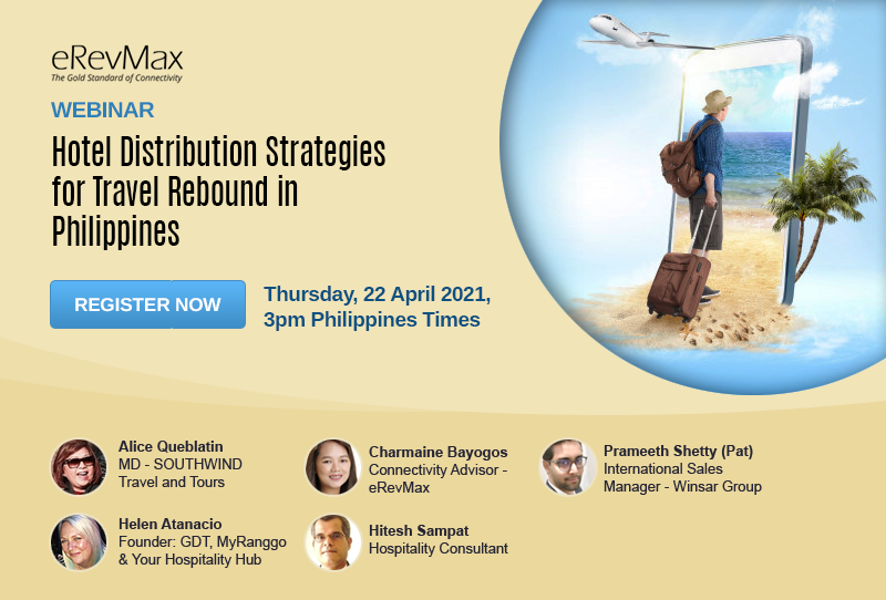 Poster promoting webinar for Hotel Distribution Strategies for Travel Rebound in Philippines on 22nd April 2021