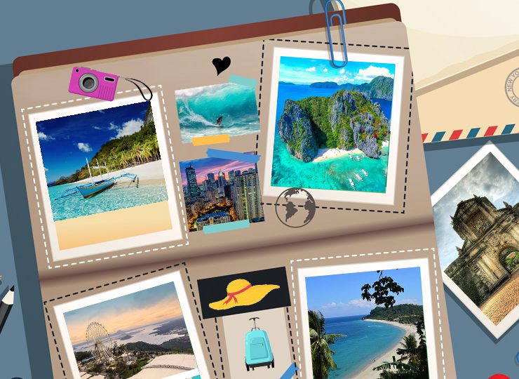 Suitcase with photos of Philippine tourism destinations open at June 2021 Top Hospital Trends 2023