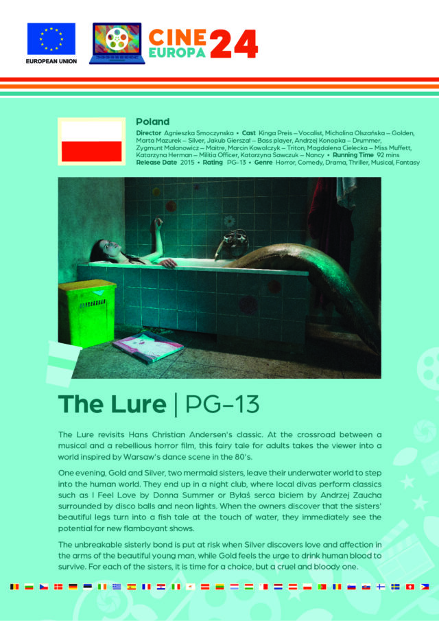 Poster giving synopsis for the European film The Lure, an entry in the Cine Europa 24 Film Festival
