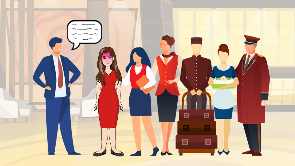 Hotel Manager leading a departmental briefing, one employee is red in the face because her behaviour is the subject of the briefing. Article Employee Perks The Do's & Don'ts of Checking-in as a hotelier by MY RANGGO Hospitality Magazine Philippines