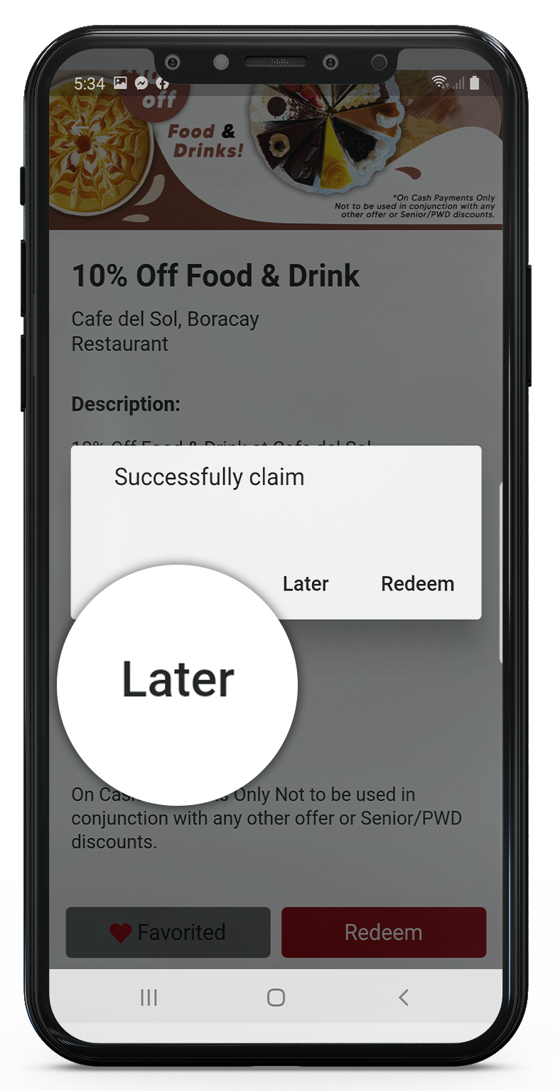 Screenshot showing the Choice to claim or redeem a Loyalty Deal on the RANGGO App