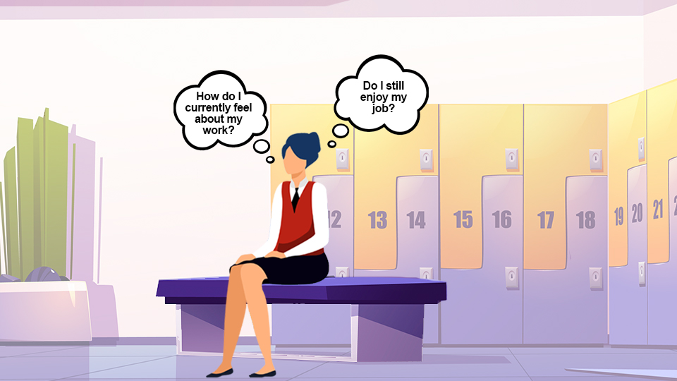 A hotelier sitting in a staff locker room asking herself if she still enjoys her job. Hospitality Burnout by MY RANGGO Hospitality Magazine Philippines