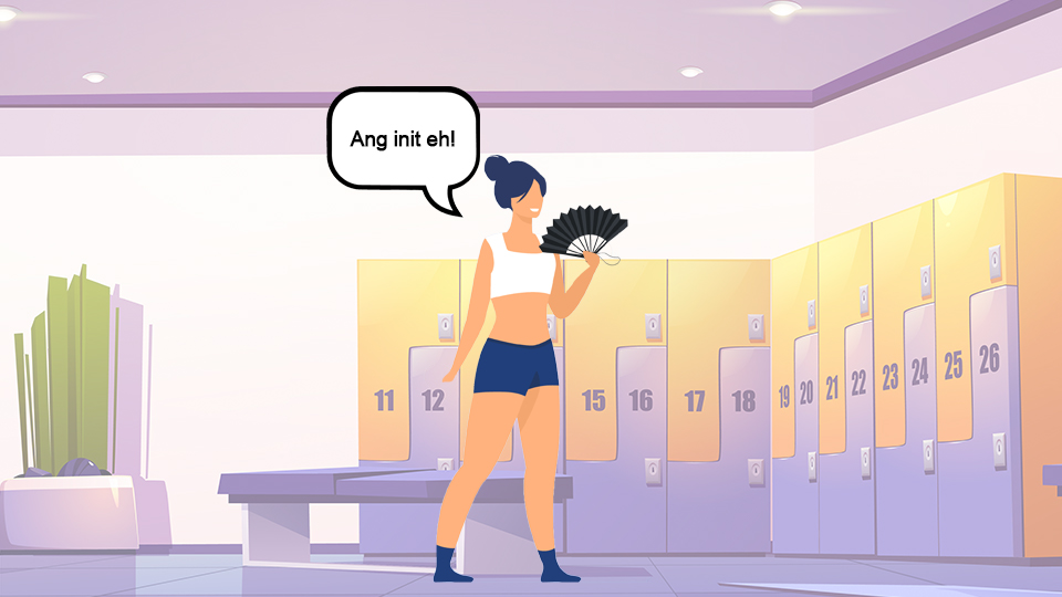 Woman confidently walking around the locker room in her underwear