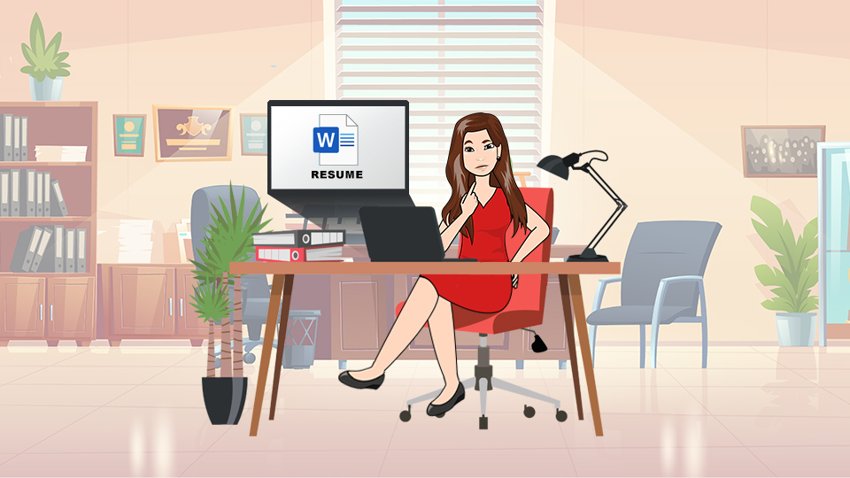 Resume No-No's, a graphic of Hugot Hotelier (AKA Angel) sitting in front of her laptop with a file labelled Resume. Article by MY RANGGO Hospitality Magazine Philippines