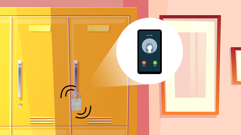 A locker with an inset of the cellphone inside ringing: Hoteliers can't always answer your calls and texts when they are on duty