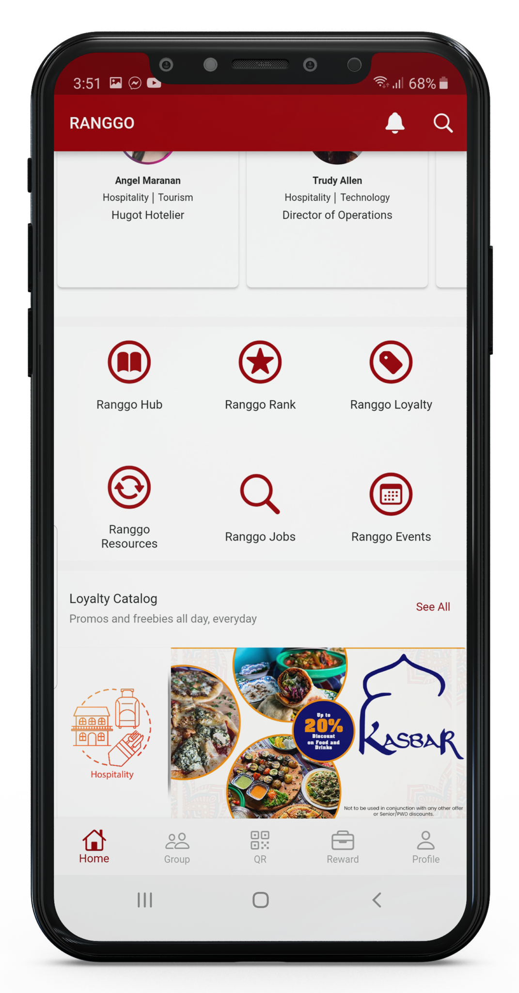 RANGGO App Home Page showing Features including RANGGO Rank
