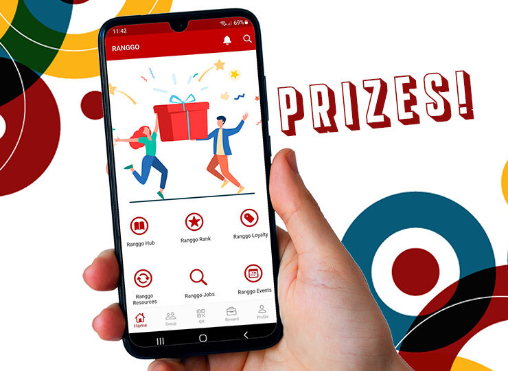 Phone Screen on a white background showing the RANGGO App with the word Prizes!RANGGO Competitions August 2022