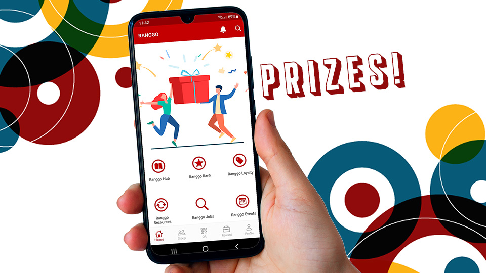 Phone Screen on a white background showing the RANGGO App with the word Prizes!RANGGO Competitions August 2022