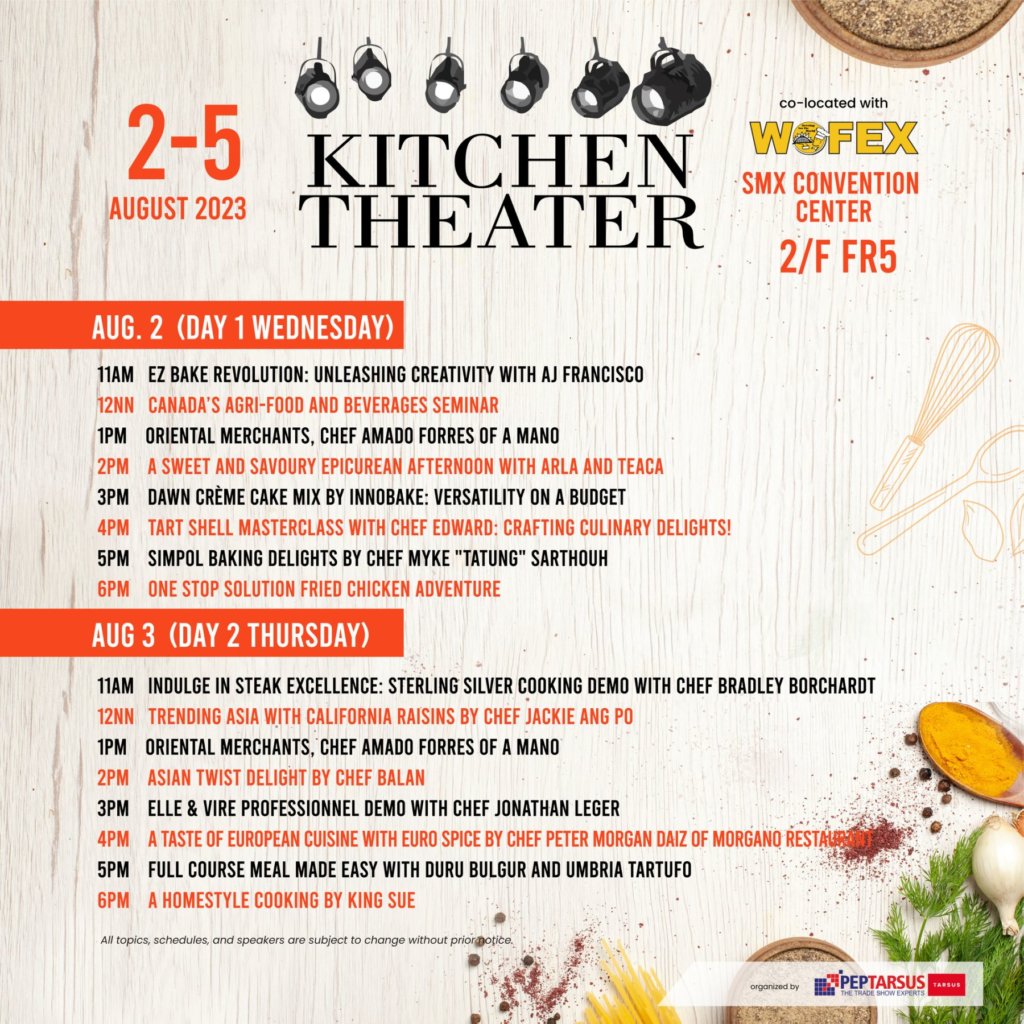 WOFEX 2023 Kitchen Theatre Schedule August 2 and 3, 2023