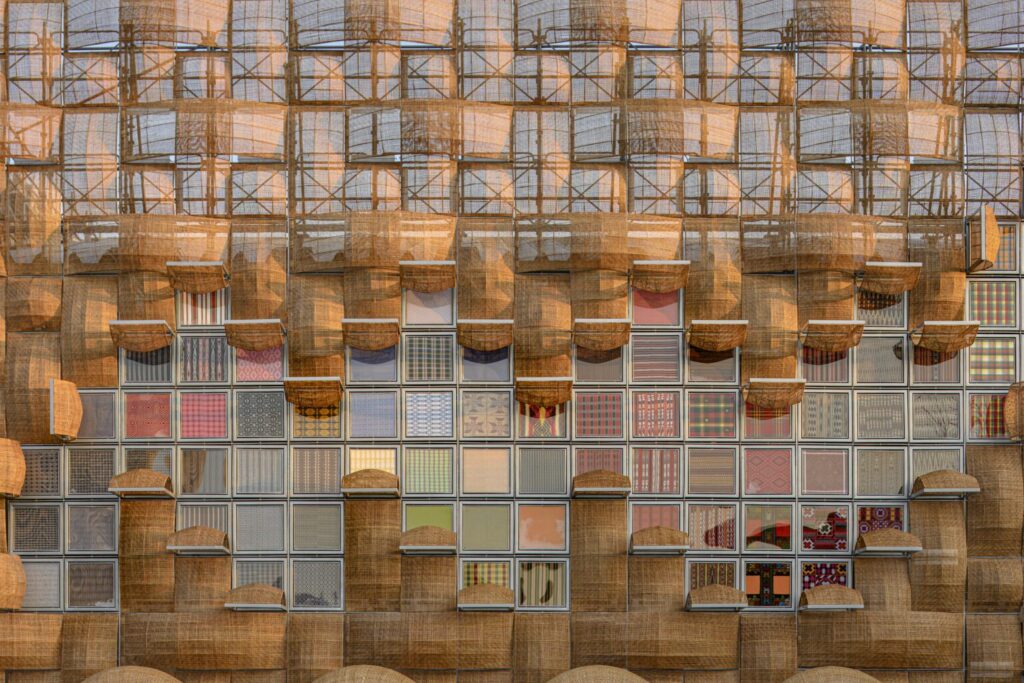 A photo of some of the 200+ woven and tapestry panels that make up the Philippine Woven Pavilion at the Expo 2025 Osaka